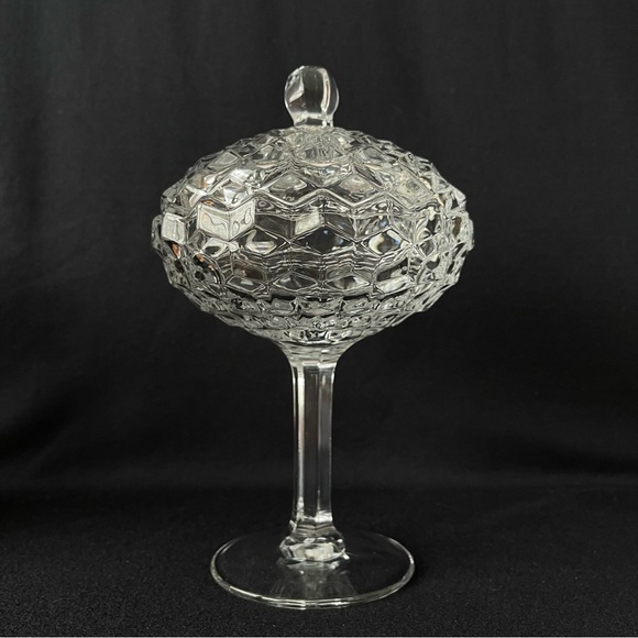 Fostoria Footed Covered Candy Dish - American - Vintage - Cube Motif - Picture 8 of 8